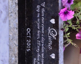 Pet Memorial Marker, Long, Horizontal Multi Pet Marker, Granite Base Incl* Headstone, 12" X 3-1/2" X 1"* Hand Engraved,~DESIGN YOUR Own