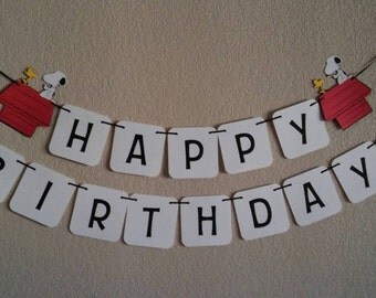 Snoopy "The Peanuts" Happy Birthday Banner. Free shipping USA. Can be personalized. Its a girl or boy banner. I am 1 or 2,3 banner