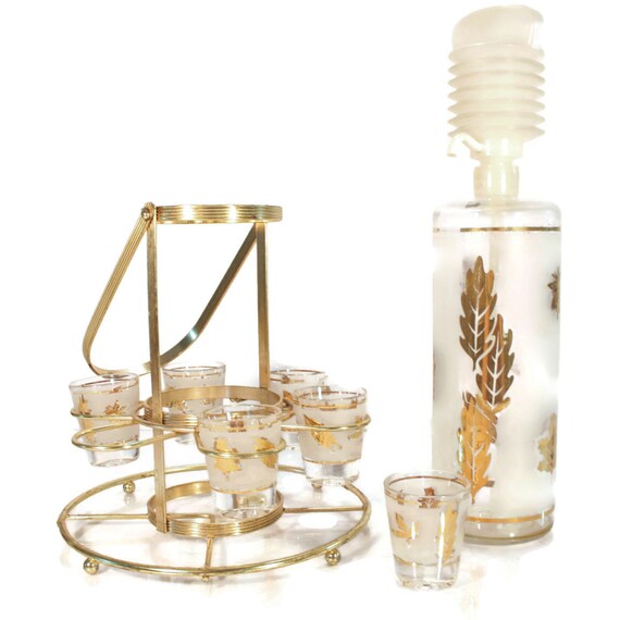 Download Vintage Frosted Glass Liquor Decanter Set Matching Shot Yellowimages Mockups