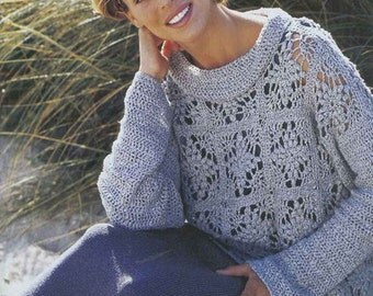 Femmes pull - tunique bleu crochet / custom