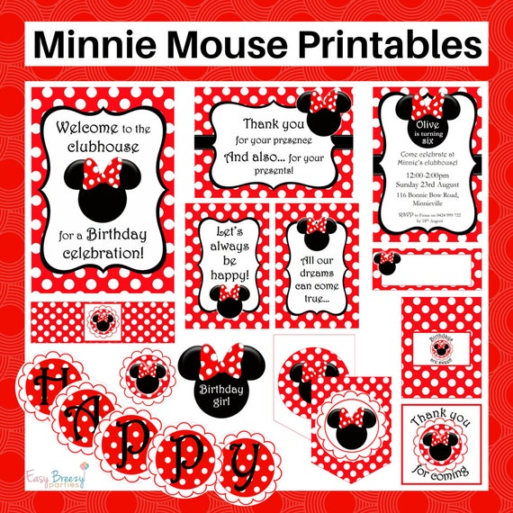 Red Minnie Mouse Printable Set FREE by EasyBreezyParties on Etsy