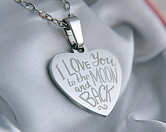 Personalised "I Love You To The Moon And Back" Heart Pendant with 22" Necklace