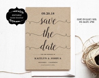 Save the Date Template Printable Save the Date Card by VineWedding