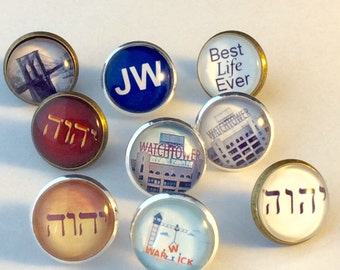 JW Tie Tack. Tetragrammaton, Watchtower Sign, Warwick, Best Life Ever. Antique Brass or Silver tone Finish. Blue Velvet Gift Bag!