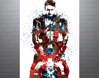 Civil War Captain America Movie Poster, Art Print, Kids Decor, Watercolor Contemporary Abstract Drawing Print, Man Cave