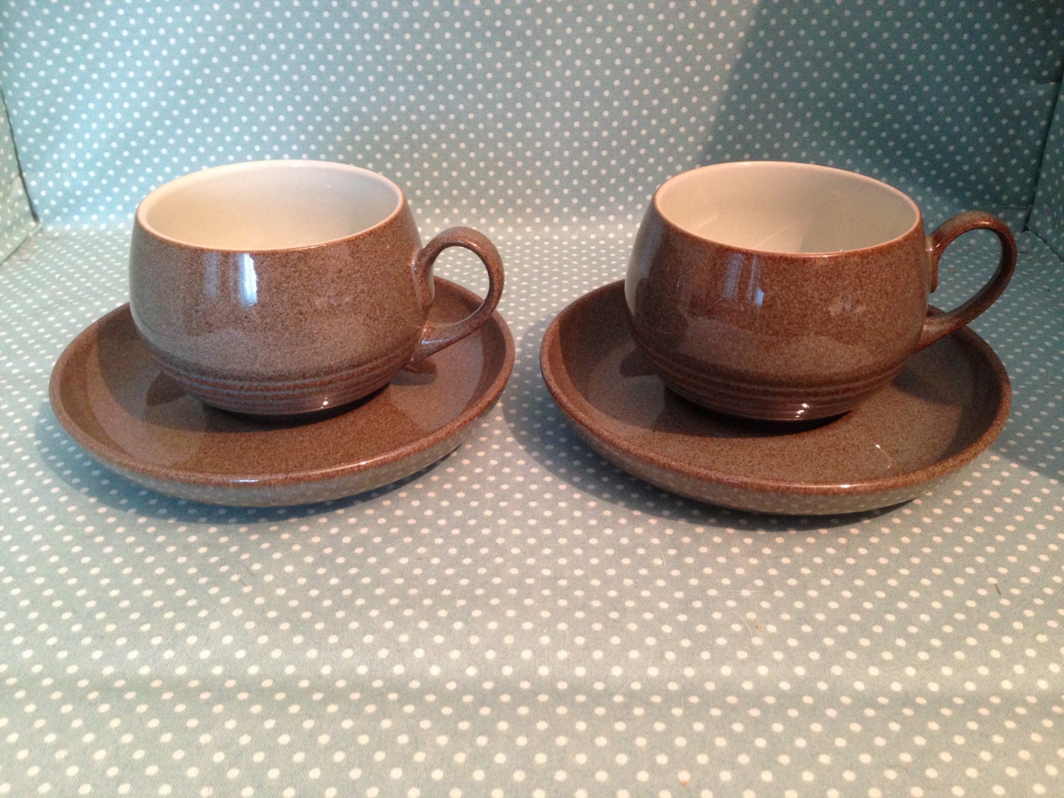 Set of 2 vintage Denby Pottery Greystone design cups & saucers