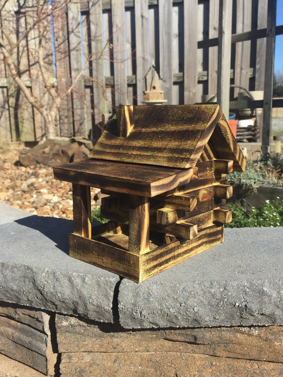 Rustic Finished Log Cabin Bird Feeder