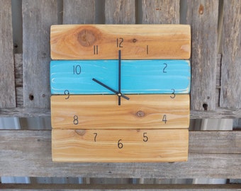 Rustic Pallet Clock, Wall Clock, Primitive Wood Clock, Shabby Chic Clock, Beach House Clock, Turquoise Clock, Pallet Clock, Farmhouse Clock