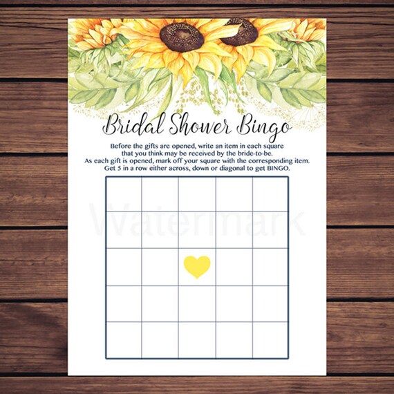 Bridal Shower Bingo, Sunflowers Bridal Shower Bingo, Bridal Shower Game