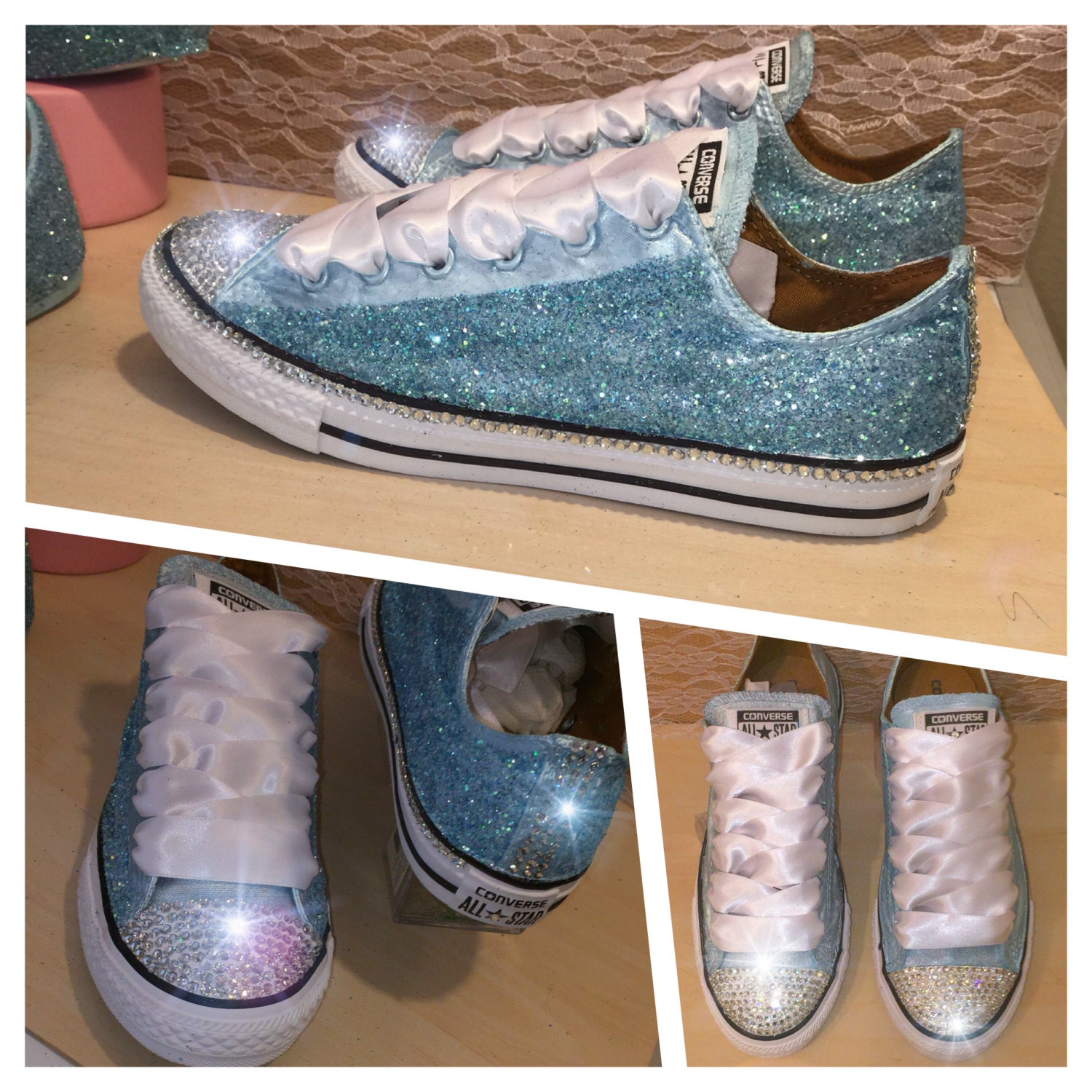 Women's Converse all star metallic BLUE sparkly by CrystalCleatss