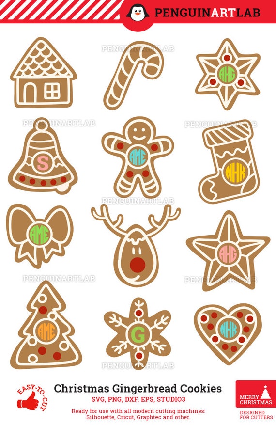 Download Gingerbread Cookies SVG Monogram Files Christmas Delicious