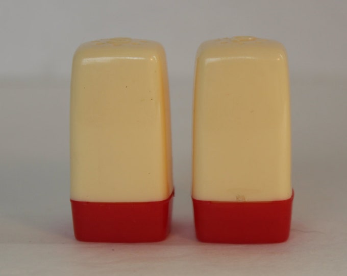 Vintage Plastic Red and Cream Salt and Pepper Shakers