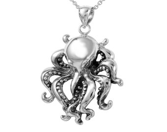 Octopus Necklace in Sterling Silver, Octopus Jewelry, Nautical Jewelry. FD-21-16
