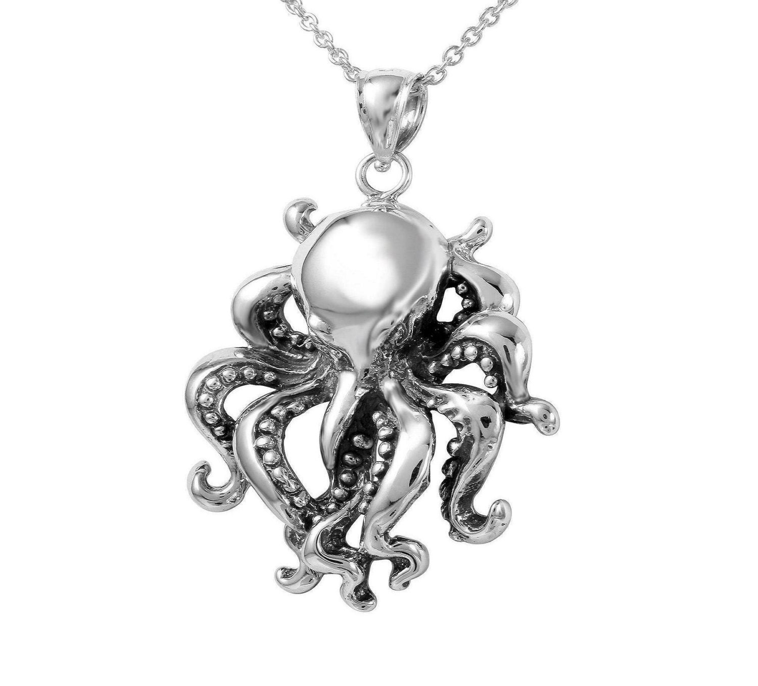 Octopus Necklace in Sterling Silver Octopus Jewelry Nautical