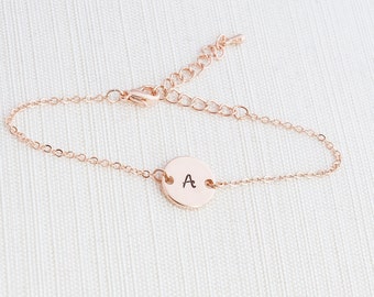 Rose Gold initial Bracelet, Rose Gold Bracelet, Personalised Disc Bracelet, Initial Bracelet, Stacking Bracelet, Dainty bracelet