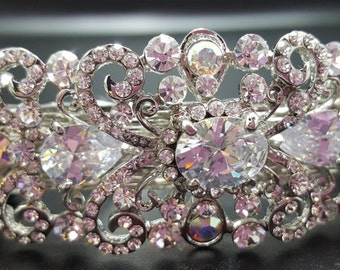 New Bridal Silver & Crystal Cluster 3 1/2'' Hair Barrette With Lever Back Closure