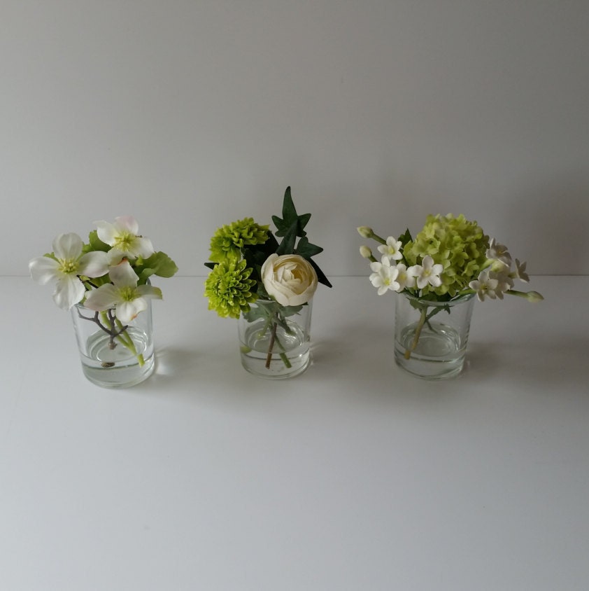 Trio green white silk flowers Silk flower by AnnieThompsonFlowers