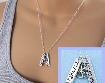 Coordinates Necklace, Sterling Silver Co-ordinate Necklace, Custom Coordinates, Compass Necklace, Latitude Longitude Necklace, Hand Stamped