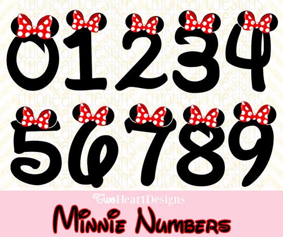 minnie mouse numbers red bow black numbers by 2heartdesigns