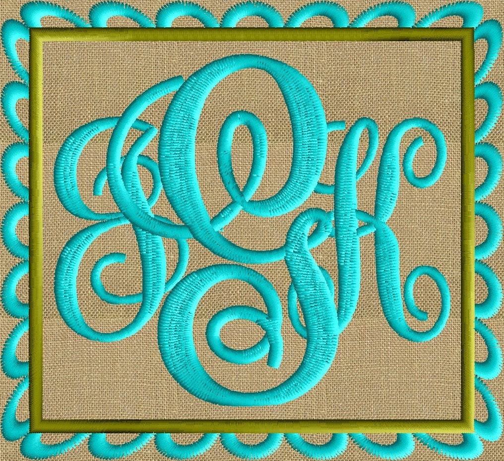 Scalloped Square Font Frame Monogram Embroidery By Stitchelf
