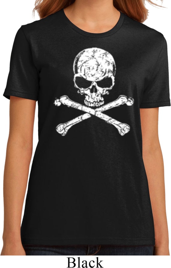 Ladies Skull Shirt White Distressed Skull Organic Tee T-Shirt