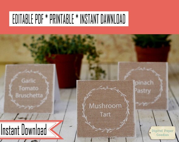 Rustic Food labels PRINTABLE Digital Tent Food Instant