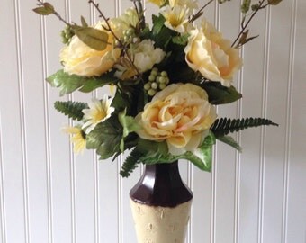 large flower bouquet yellow flower arrangement in tin vase flower arrangement centerpiece mothers day gift anniversary gift - Silk Arrangements For Home Decor large flower bouquet yellow flower arrangement in tin vase flower arrangement centerpiece mothers day gift anniversary gift - Silk Arrangements For Home Decor