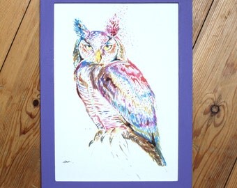 Watercolour Owl Print ~ owl print, owl art, animal art, owl watercolour, owl illustration, giclee print, wall art