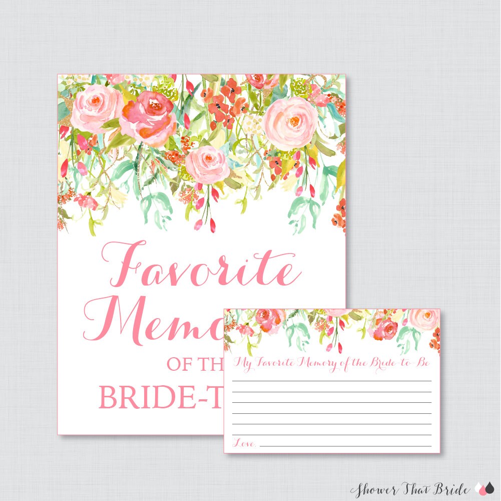 Favorite Memories of the Bride To Be Activity Printable Pink