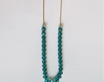 Turquoise Swarovski Crystal Necklace on Goldfilled Chain