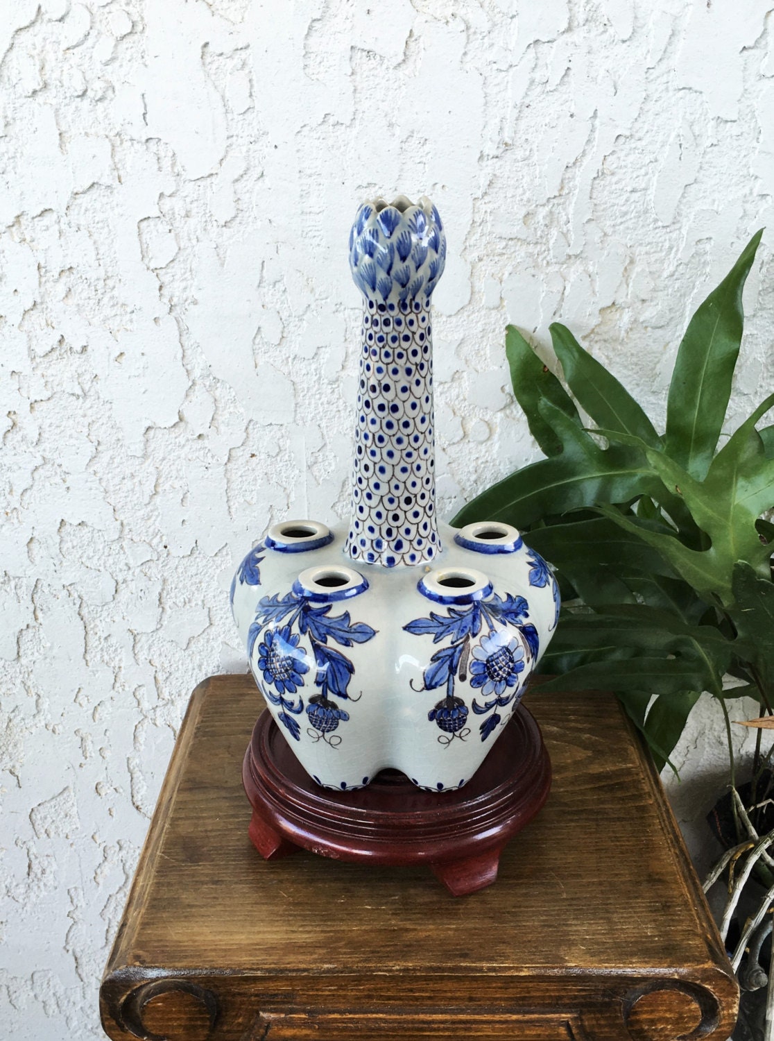 1800's Rare Delft Tulipiere Chinois Thistle Tulip Vase