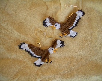 Flying Eagle Earrings. Authentic Native American Hand Made. Ndn. First Nation. Delica Beads. Brick Stitch. Southwest Design. Light Weight,