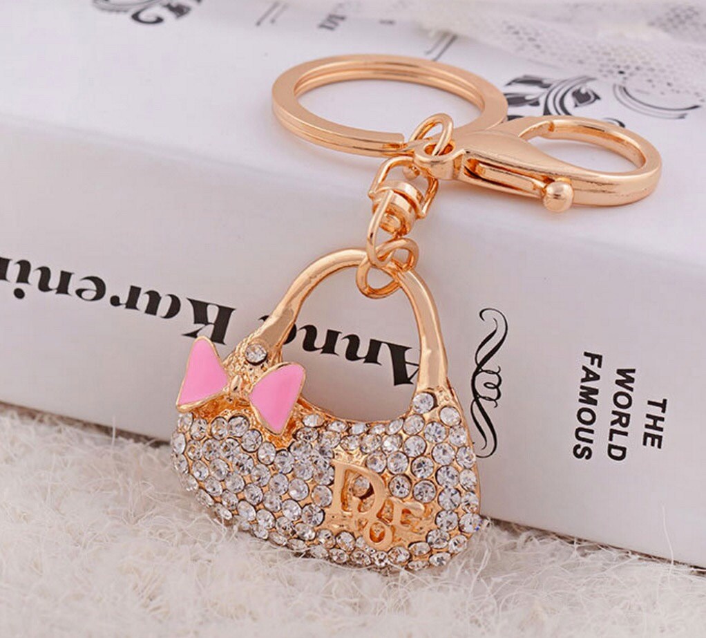 Handbag Bow Keychain Bag Charm Rhinestones Key by GirlySupplies