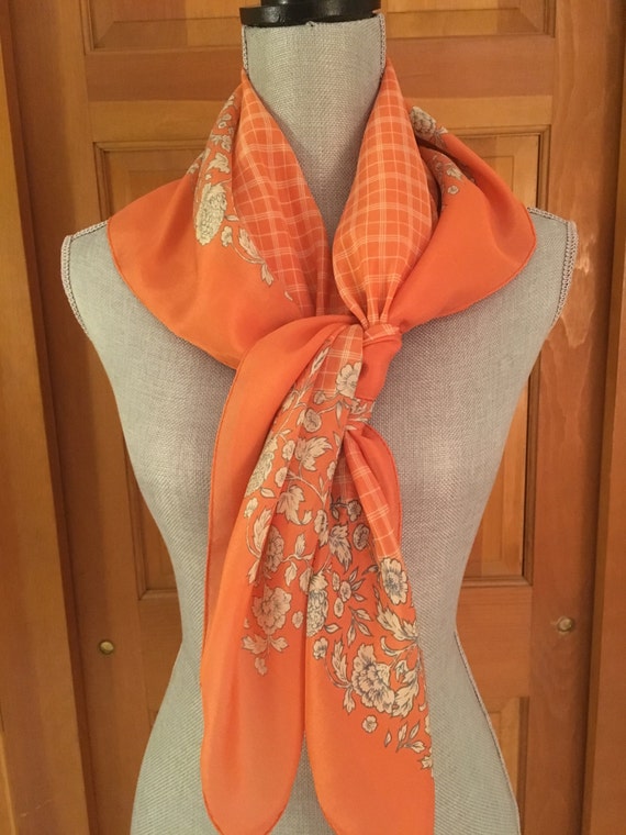 Vintage Orange Silk Scarf CACHAREL Silk Scarf Windowpane