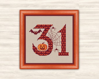 Buy 2 get 1 free October 31 Halloween Cross Stitch Pattern scary pumpkin embroidery web bat home decor symbol spider pattern figures