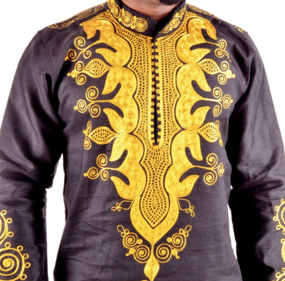 Black African Top, Gold embroidery, Top only