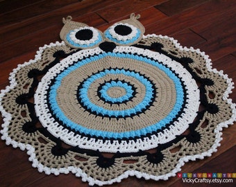 Handmade Crochet Owl Rug, OWL Play Mat, Home decor, baby nursery, Ready to ship