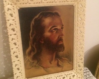 Vintage Jesus Litho Print in Plastic Frame Made in USA by Soroka Sales Inc.