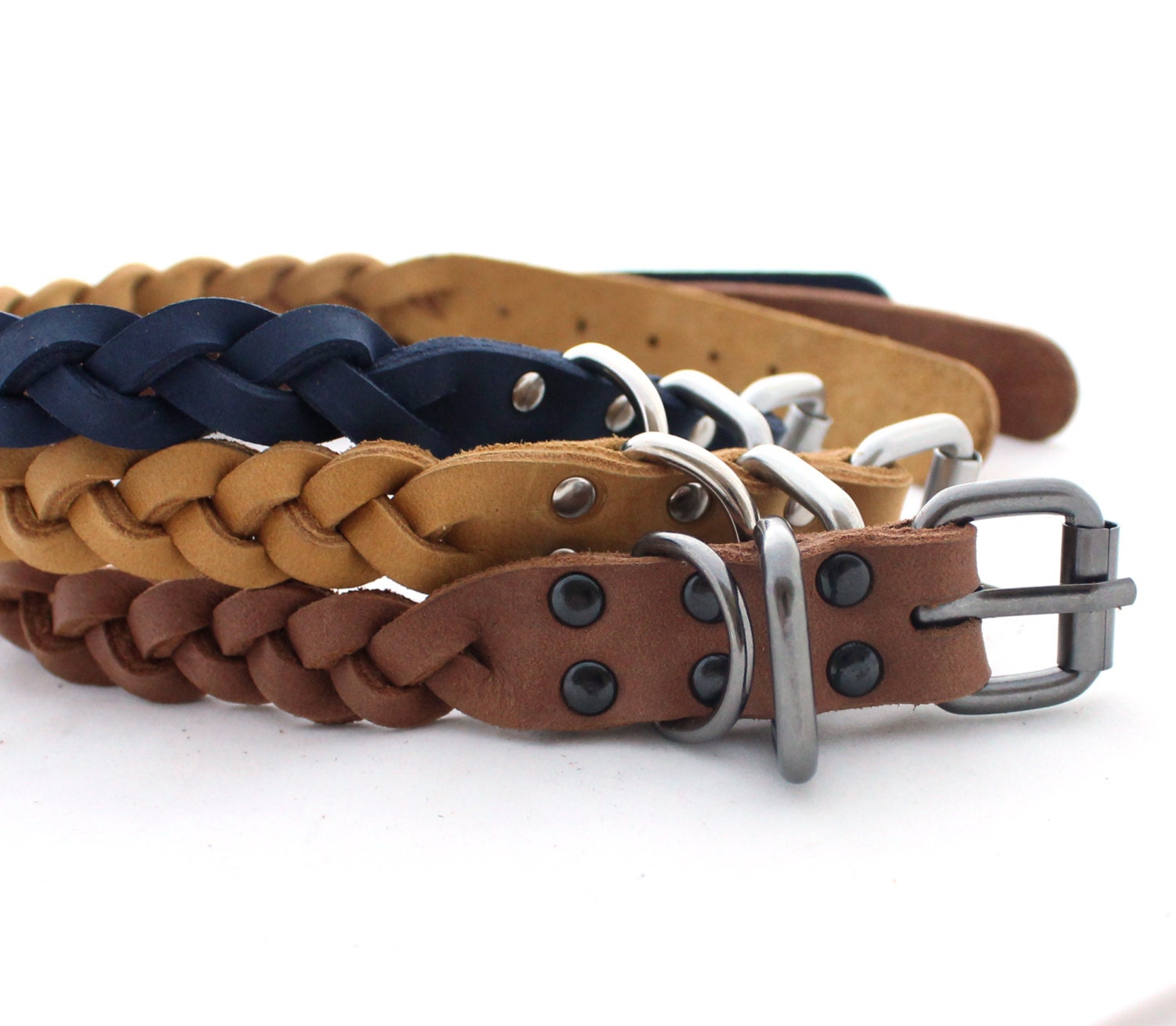 Leather dog collar Genuine Leather braided collar middle dog