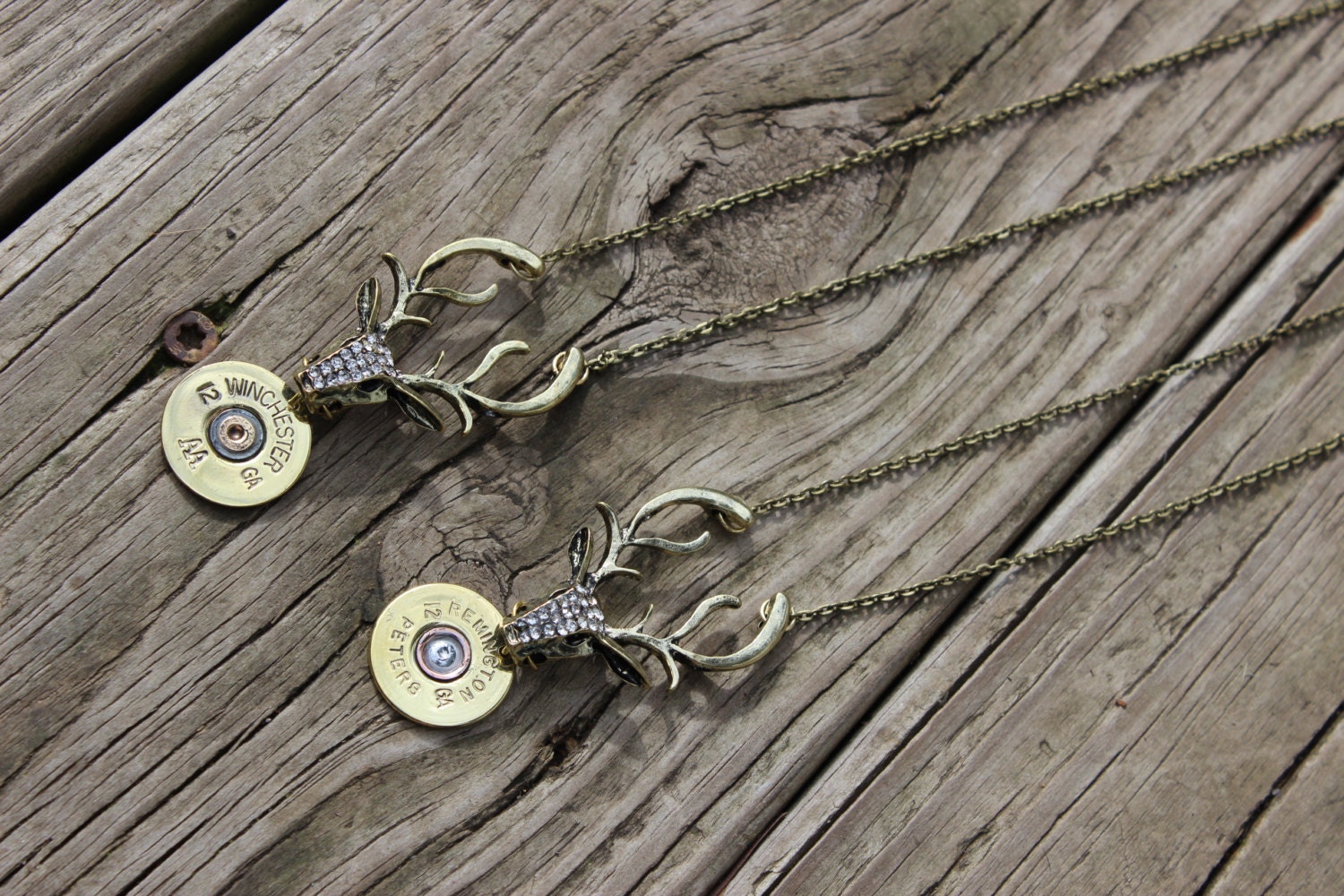 Handmade 12ga Shotgun Shell Bullet Necklace with Buck Stag