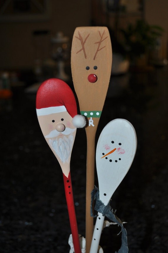 Christmas Wooden Spoons Santa Reindeer Snowman by CurvesandEdges