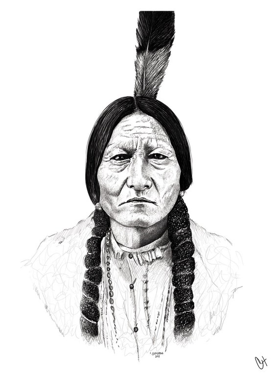 Items similar to Sitting Bull Illustration (Print) Available in Black ...