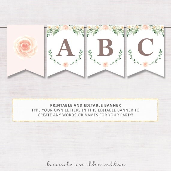 Floral baby shower banner pink rose baby shower by HandsInTheAttic