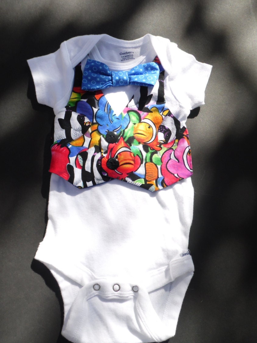 Boys tropical fish onesie with blue by Grannyssassyboutique