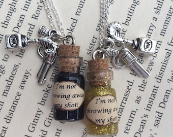 Hamilton Musical inspired I'm Not Throwing Away My Shot Bottle Necklace / Pendant / Bookmark / Earrings / Decoration / Keyring