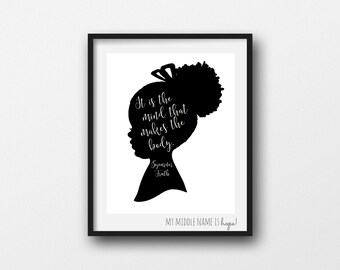 Marcus Garvey afro natural hair art lady silhouette print