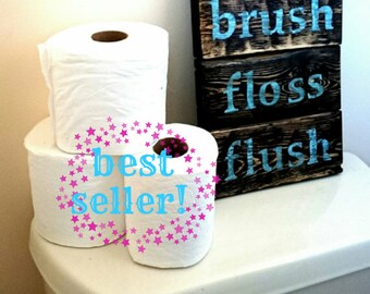 Wood Bathroom Wall Art, Wash Brush Floss Flush Sign, Pallet wood art, Flush Toilet Sign, Rustic Bathroom Decor