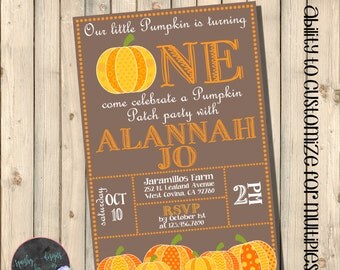 Pumpkin Birthday Invitation, Little Pumpkin Turning One Invite, Pumpkin Patch Party, Fall Harvest Birthday, Pumpkin First Invitation Digital