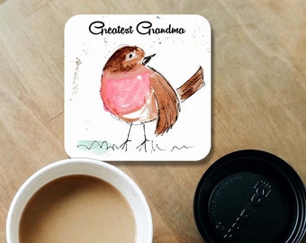 Robin coaster, wooden coaster, Greatest Grandma gift, table coaster, drink coaster, tile coaster, nanna present, coasters, grandma gift