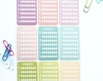 Hydrate Stickers, Planner Stickers, Sidebar Stickers for Erin Condren Life Planner, Happy Planner, Weekly Stickers, Water Tracker Stickers